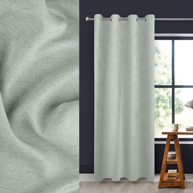 Draperie decorativa, tip blackout - nu lasa lumina sa treaca, model cu cusaturi albastre reliefate, cu inele, 136x260 cm, verde menta - 1 | YEO