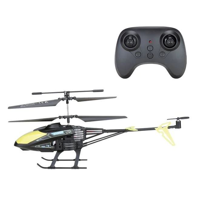 Elicopter cu telecomanda si infrarosu, cu 3 canale, giroscop si lumini LED, 45x7x18cm, negru-galben