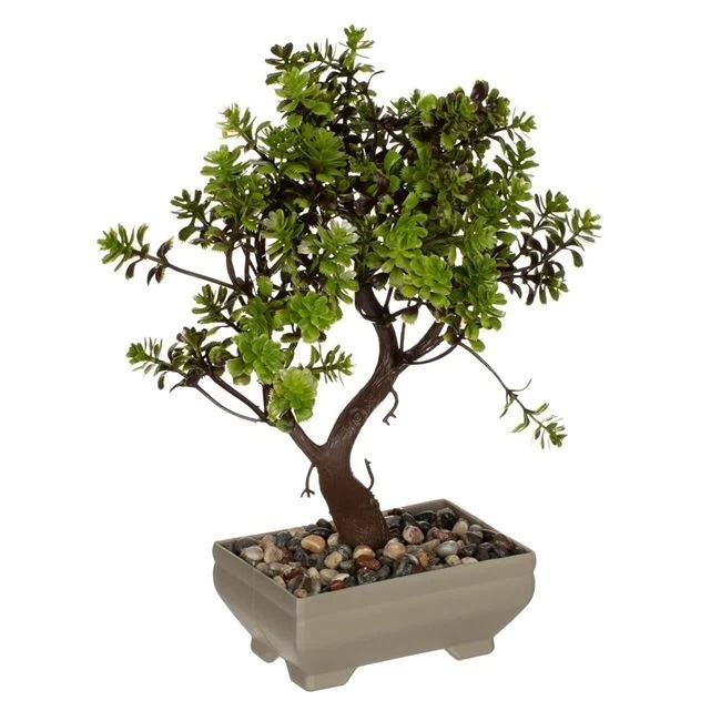 Ghiveci decorativ cu planta bonsai artificiala, decorat cu pietre, 26 cm , bej - 1 | YEO