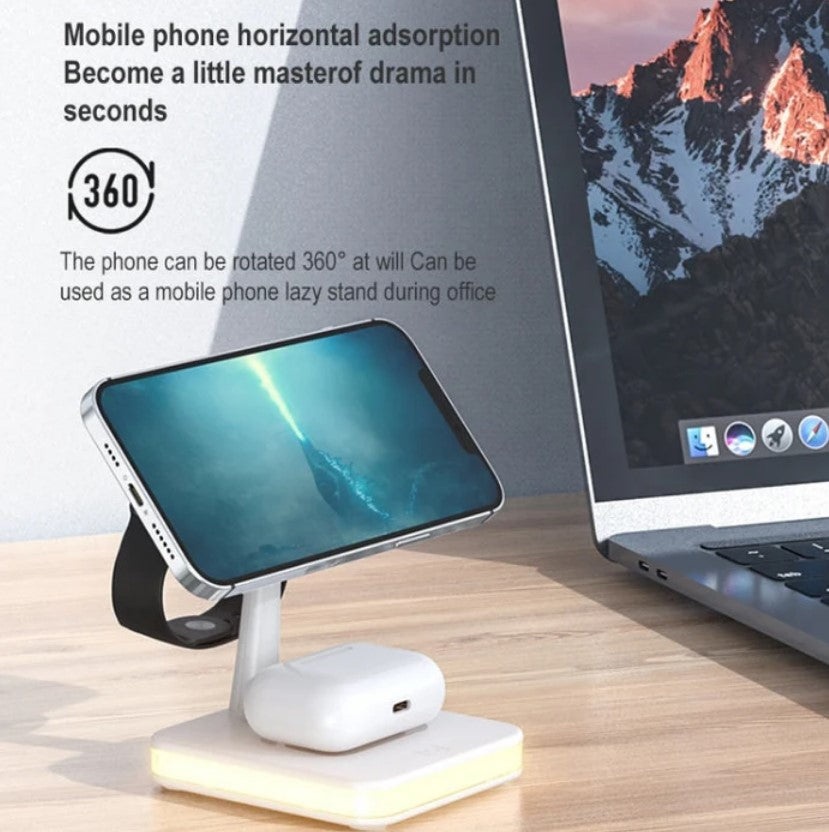Incarcator wireless 4 in 1 Andowl 991, 25W, compatibil cu iPhone, iWatch, Airpod Pro 2 3, cu mufa USB Type-C, lumina LED, alb - 2 | YEO