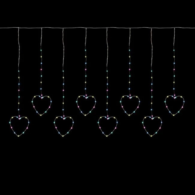 Instalatie de lumini perdea cu inimi cu 160 becuri led - Multicolor - 2 | YEO