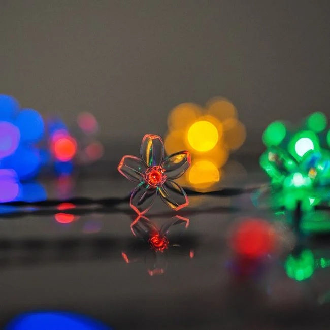 Instalatie de lumini solara, cu 60 becuri led, cu flori, lungime 5.9m, multicolor - 1 | YEO