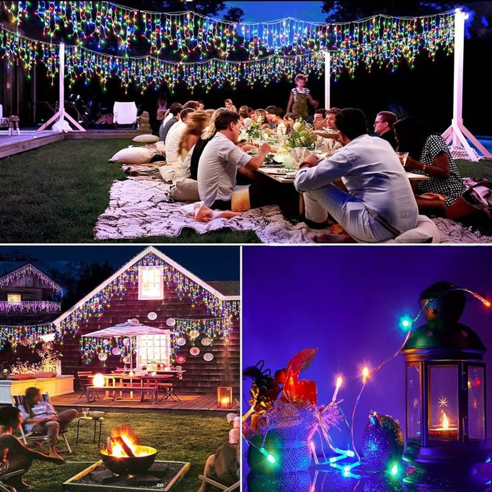 Instalatie Luminoasa cu Franjuri Inegali, Alb Cald, Rece si Multicolora, 320/640 LED-uri, 15m/25m - 3 | YEO