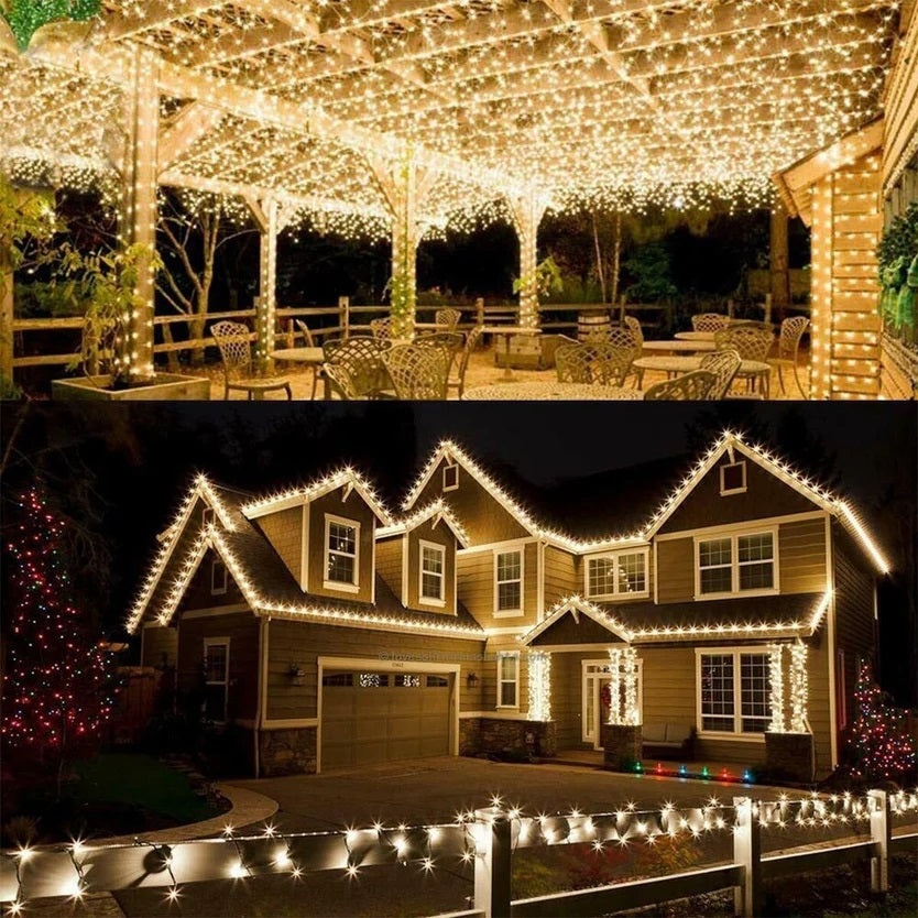 Instalatie Luminoasa Solara, IP44, de 30/50/100m Lungime, cu 150/250/500 LED-uri, Lumina Alba Calda - 3 | YEO
