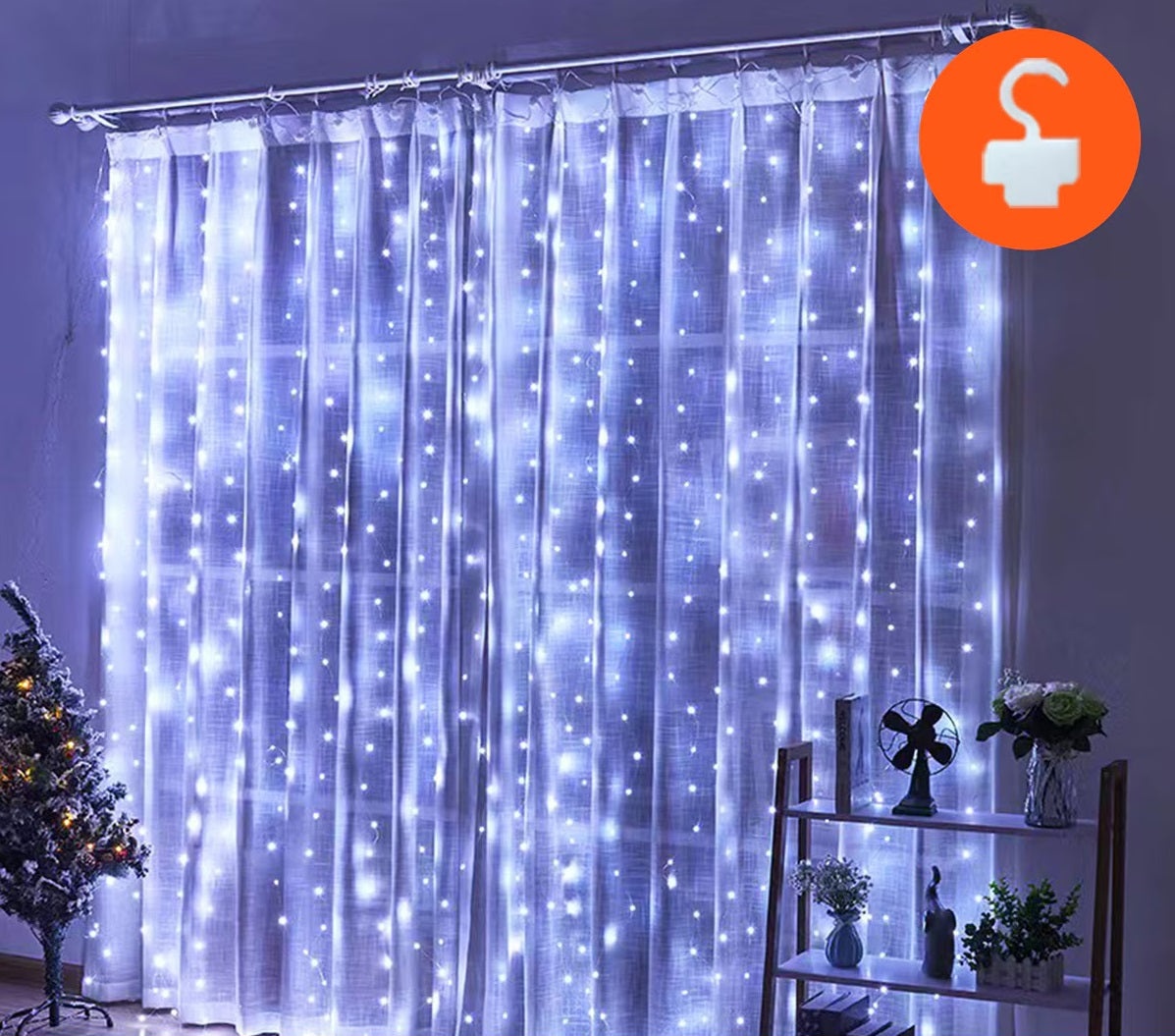 Instalatie Tip Perdea, Cablu Negru, 480 LED-uri, IP65, 6 x 2m, Lumina Alba Calda/Rece, Albastra, Multicolora - 1 | YEO