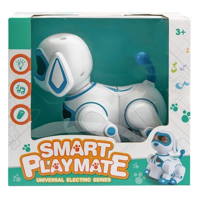 Jucarie robot, caine inteligent, da din cap, din coada si isi misca picioarele, cu sunet,16x15x20cm, alb - 1 | YEO