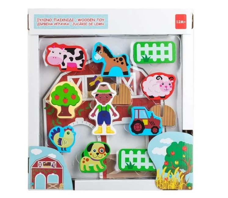 Jucărie Sortator din Lemn, Fermă cu Figurine 3D si Accesorii, 21x21.5 cm - 1 | YEO