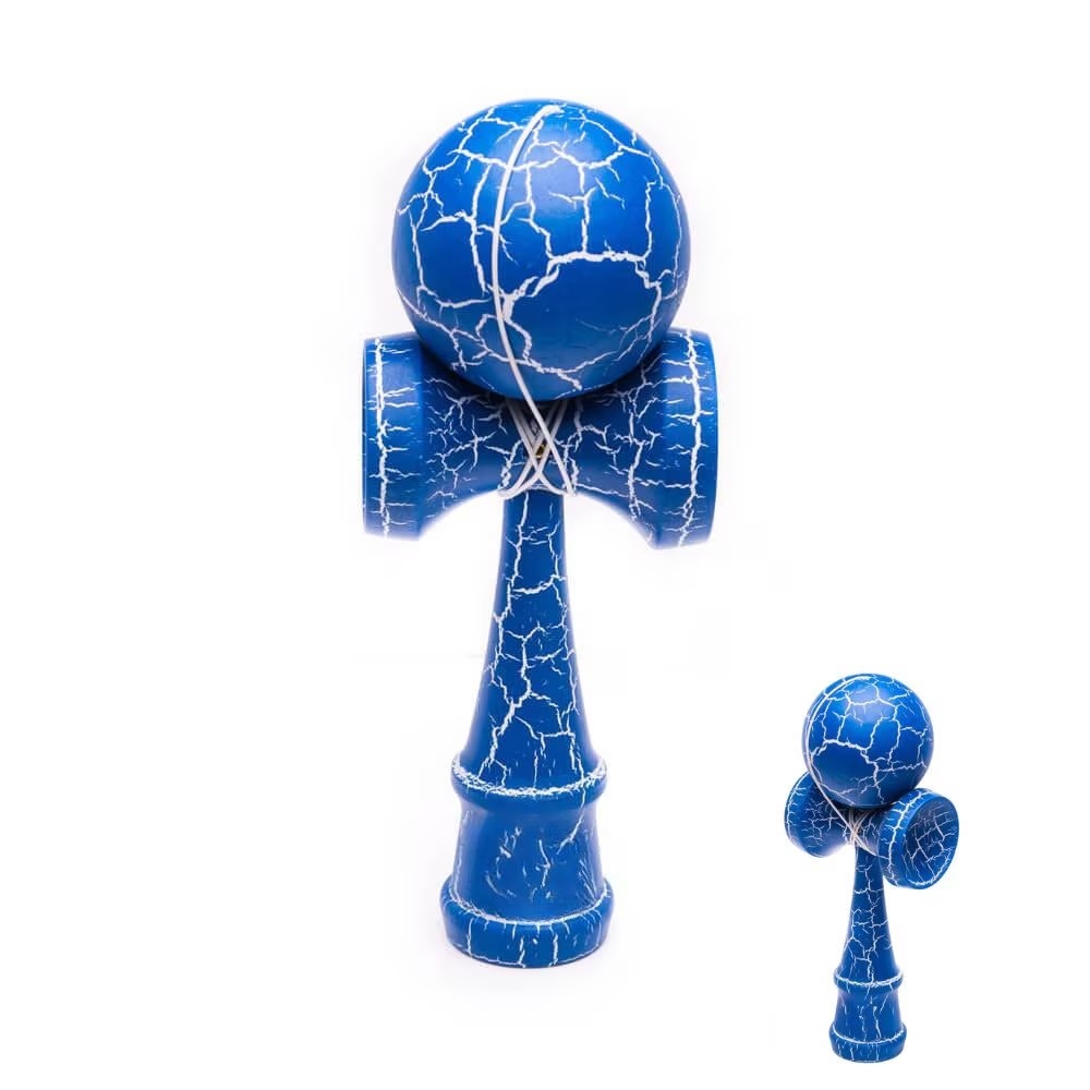 Kendama profesionala din lemn, model 18 cm, design crapat, culoare Albastru/Alb - 2 | YEO