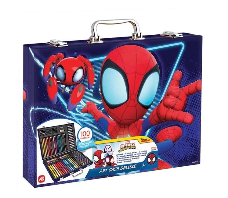Kit de Colorat Deluxe, Model Spiderman, 100 de Accesorii, 3ani+, 40x5x28 cm, rosu/albastru - 2 | YEO