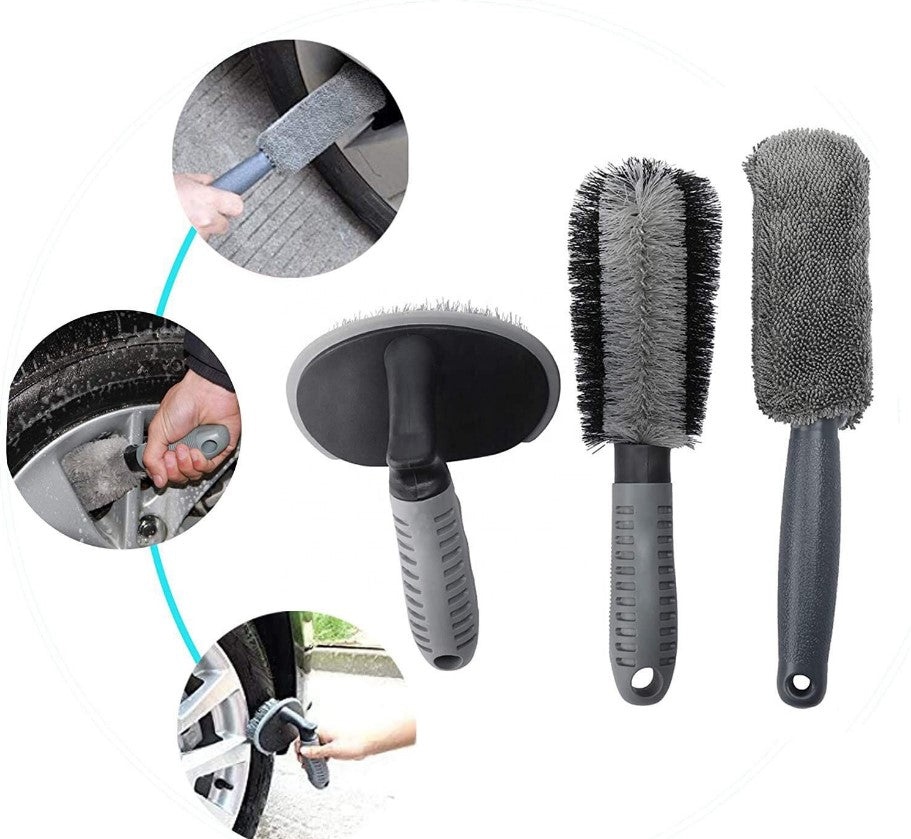 Kit spalare auto-moto cu 12 piese, perii, manusa, burete si lavete, galben-gri - 2 | YEO