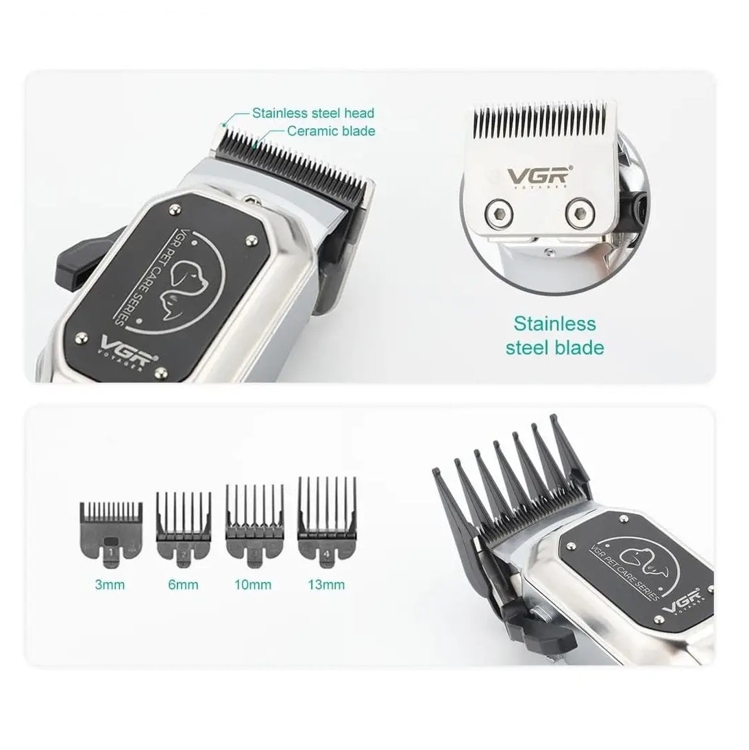 Masina de tuns profesionala pentru animale de companie, VGR V-201, Fara Fir, Funcție Turbo, Afișaj LED, Argintiu - 3 | YEO