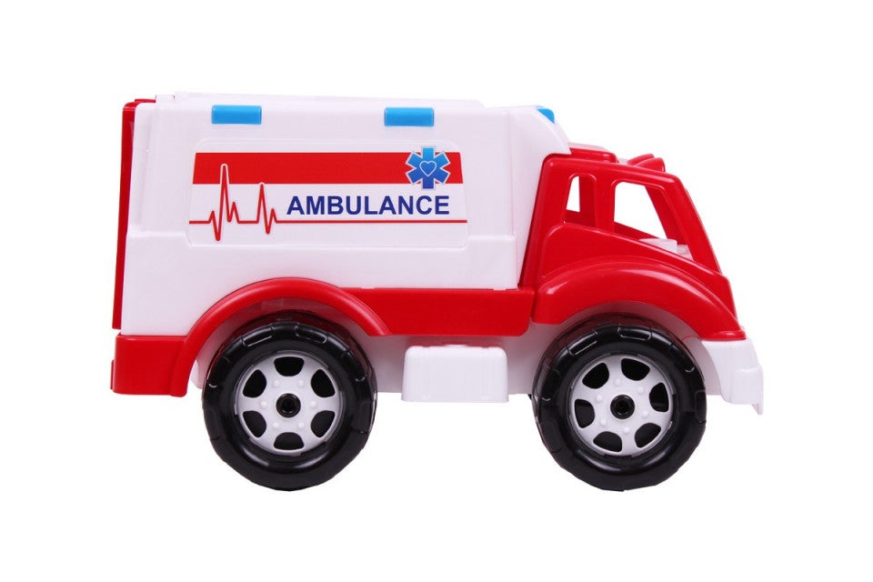 Masinuta de jucarie pentru copii de 3 ani+, tip ambulanta pentru transport pacienti, Alb - Rosu