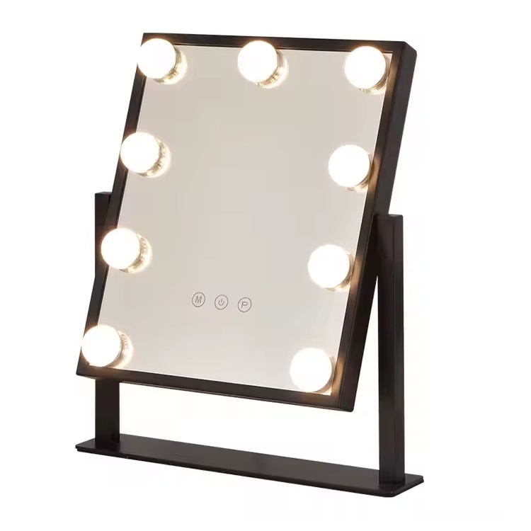 Oglinda cosmetica de masa, cu 9 LED-uri, lumina calda/rece 3000-6000k, 35x30.5x8.5cm, Negru - 3 | YEO
