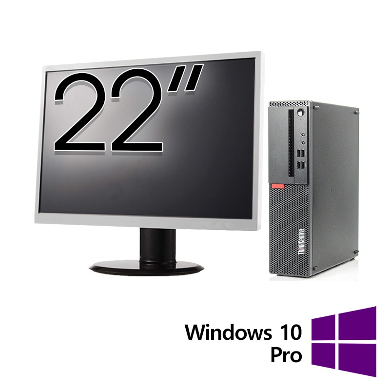 Pachet Calculator Refurbished LENOVO ThinkCentre M910s SFF Intel Core i5-6500 3.20GHz 8GB DDR4 256GB SSD + Monitor 22 Inch + Windows 10 Pro
