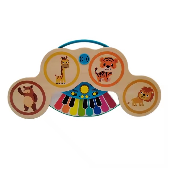 Pian si tobe din lemn, pentru copii 1 an+, 2 in 1, Magic Touch, cu sunete si lumini, 22.5 x 13 x 2.5 cm, multicolora - 3 | YEO