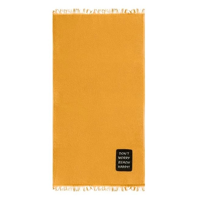 Prosop pentru Plaja, din Bumbac, cu Patch Don\'t Worry 90x170cm, Galben Mustar