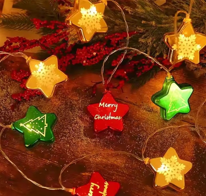 Set 2 Instalatii Luminoase de Craciun cu Figurine in Forma de Stelute, 2x2m, 2x10 LED-uri, Multicolor - 2 | YEO