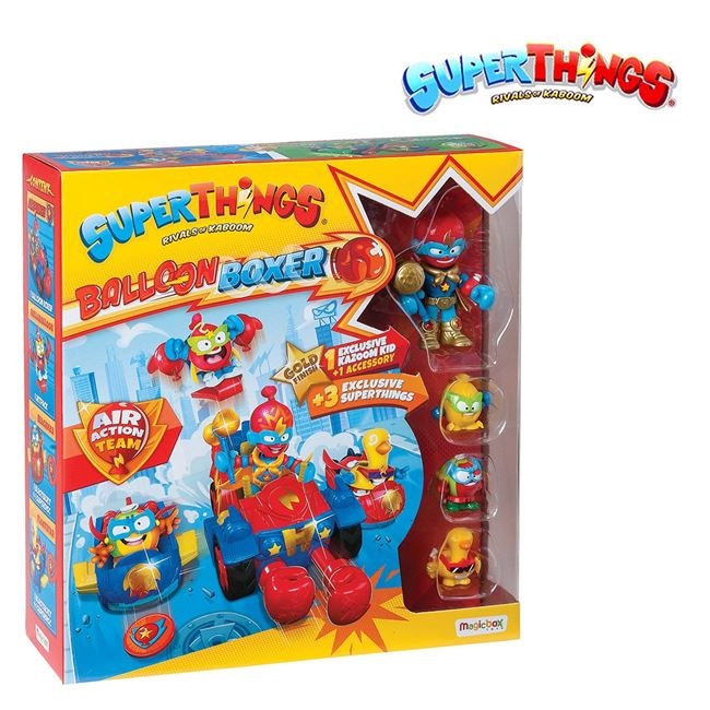 Set 3 vehicule Ballon Boxer Super Things si 4 figurine, 24x6.5x25cm, multicolor