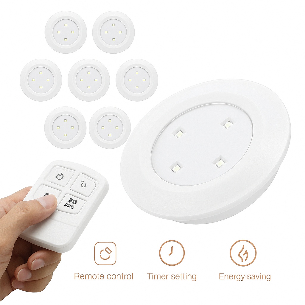 Set 6 Lampi LED Wireless autoadezive cu telecomanda pentru iluminat scari sau mobilier