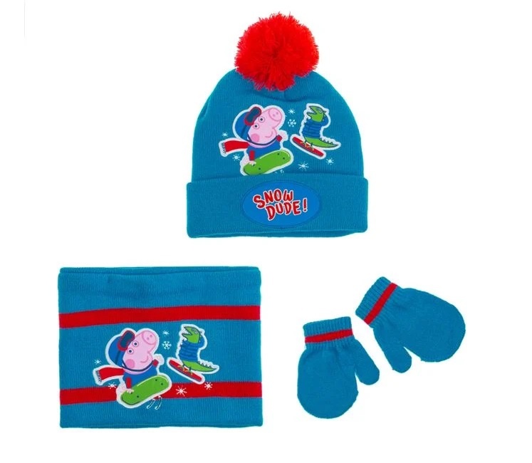 Set Caciula, Fular Circular si Manusi, Peppa & George the Pig, 12 Luni, albastru/rosu - 2 | YEO
