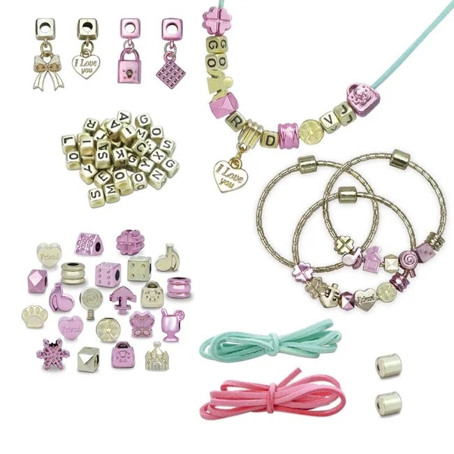 Set Creare Bijuterii cu Litere si Mesaje, 2 Coliere, 3 Bratari