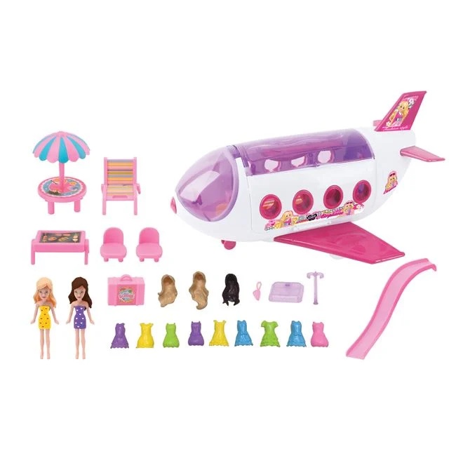Set cu avion si 2 papusi mini, 18 accesorii incluse, varsta 3+ ani, 44x22x21cm, multicolor - 1 | YEO