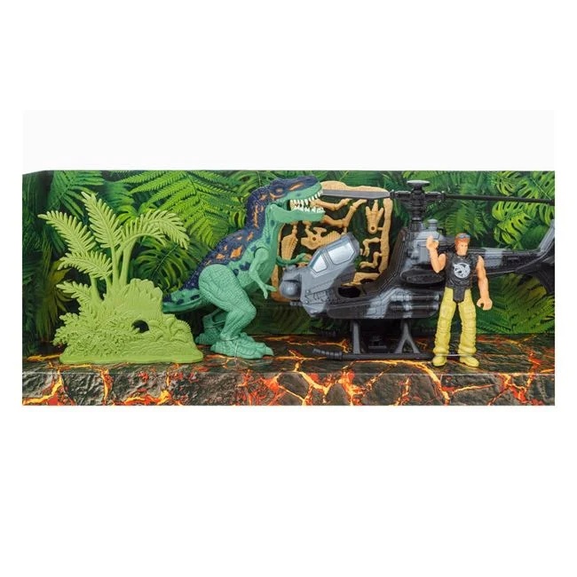 Set de joaca cu dinozauri si elicopter, cu figurine barbat si fosila, 45x11.5x17cm, multicolor - 2 | YEO
