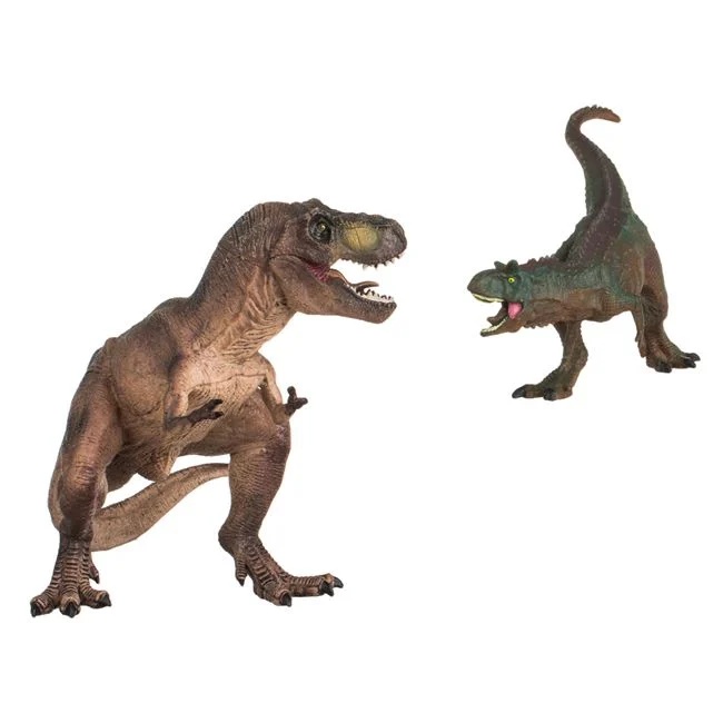 Set figurine dinozauri T-Rex si Gigantozaur, din plastic, 17x16cm, maro-verde - 1 | YEO