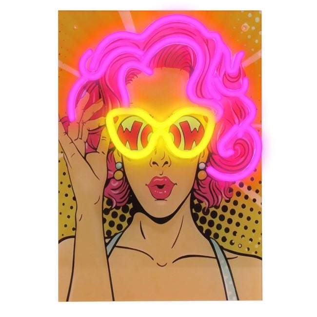 Tablou decorativ acrilic, lumini LED Neon, cu model femeie, 23.8x34 cm, multicolor