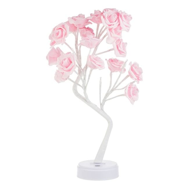Veioza decorativa cu LED-uri cu lumina alba, in forma de copac cu trandafiri cu ramuri reglabile, 2 moduri de iluminare, pornire touch, 48 cm, roz/alb
