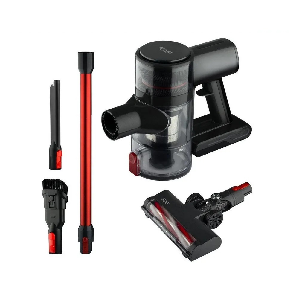 Aspirator fara fir si sac, RAF R8675, 120 W, vertical si de mana, cu 4 accesorii, filtru HEPA, Negru-rosu - 2 | YEO