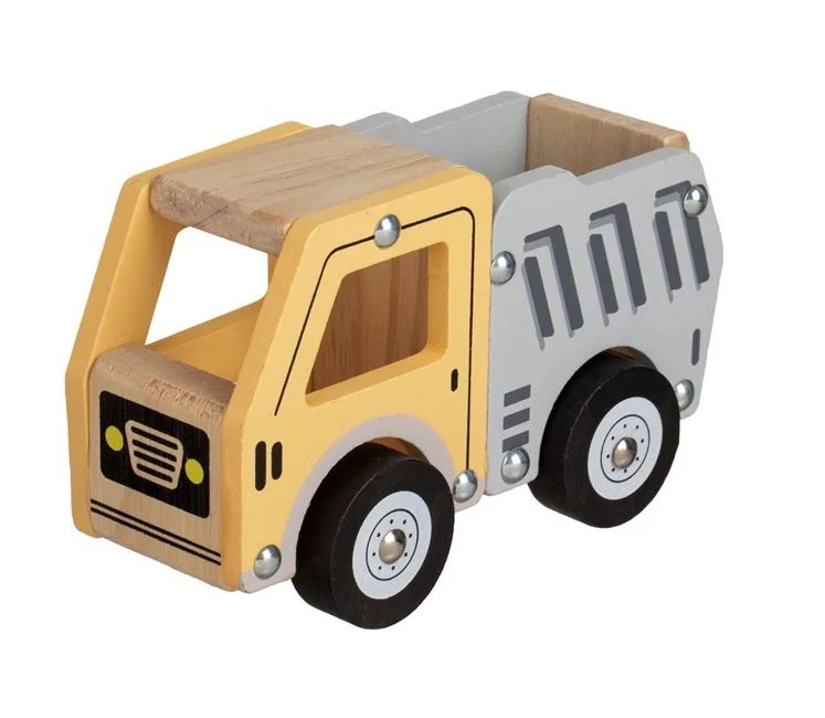 Camion de jucarie, din lemn, 12luni+, 14x7x9 cm, galben/gri