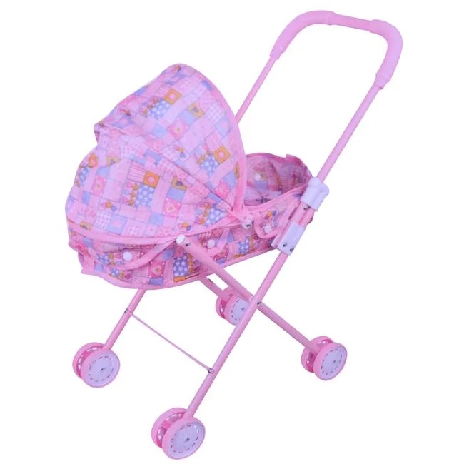 Carucior pentru papusa, din metal si plastic, 53cm, roz