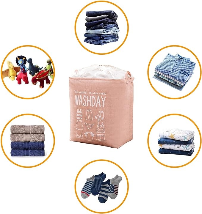 Cos de depozitare pliabil pentru rufe sau jucarii, Capacitate 70 l, Poliester, Roz pal - 2 | YEO