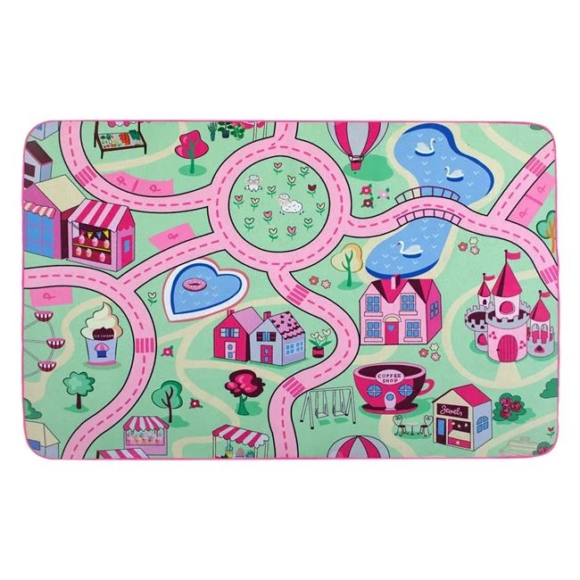 Covor decorativ, pentru fete, cu model ferma cu drum, 150x100cm, multicolor