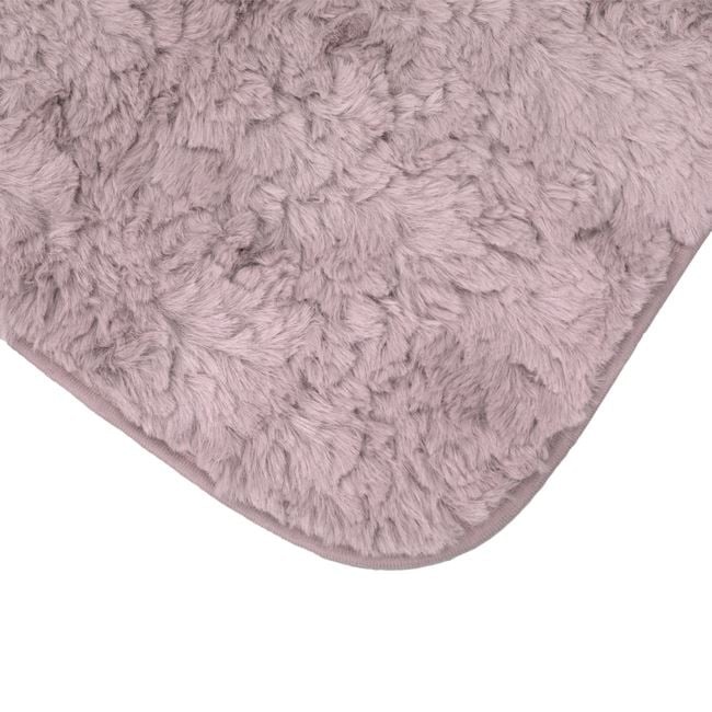 Covoras decorativ catifelat pentru hol, cu aspect de blanita de iepure, interior cu suprafata antiderapanta, 140x60 cm, roz - 1 | YEO