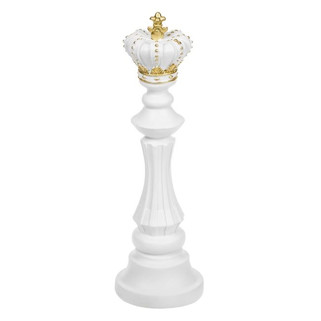 Decoratiune in forma de piesa de sah - Rege, din polirasina, Ø11.5x39.5cm, alb/auriu