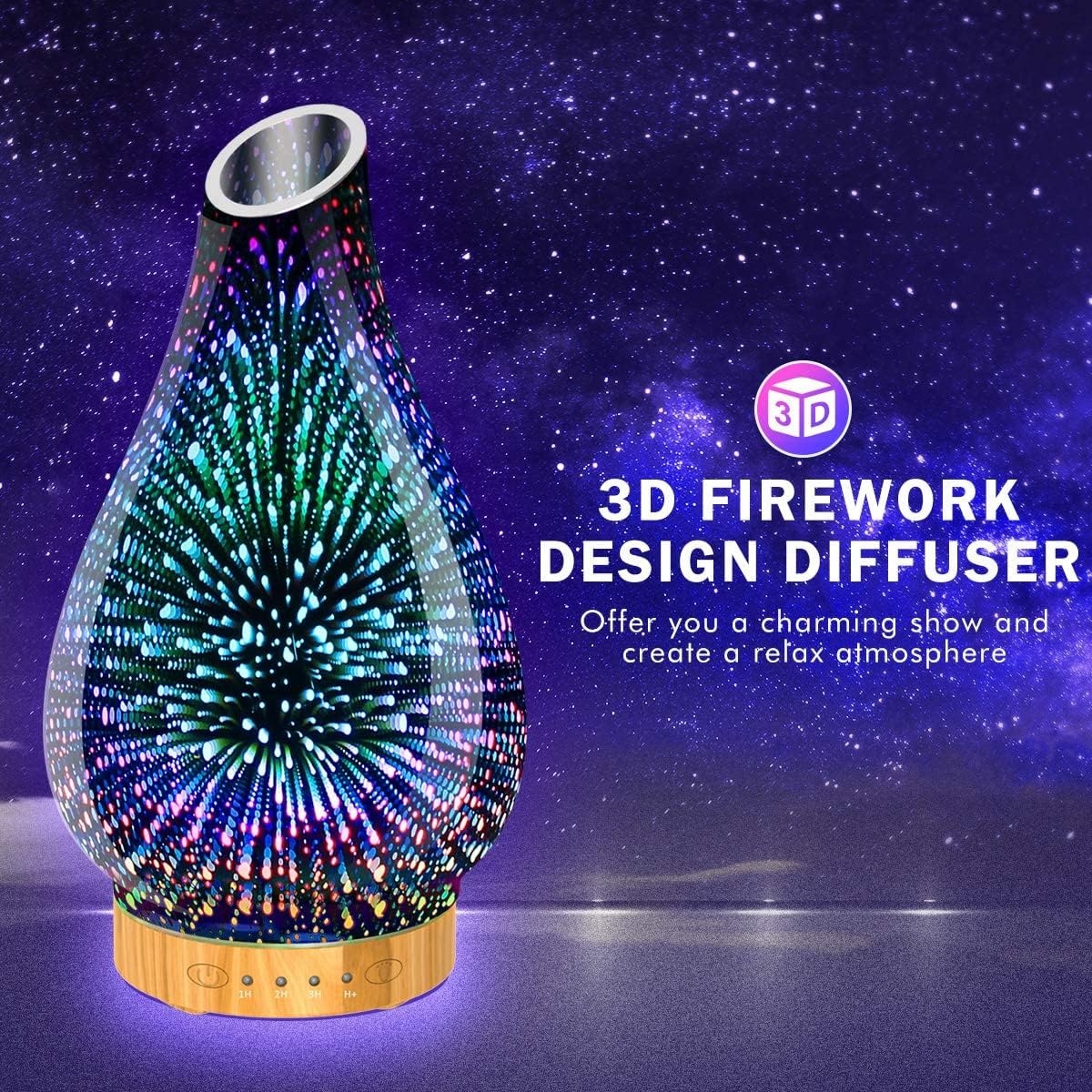 Difuzor aromaterapie cu uleiuri esentiale, sticla, 3D LED, umidificator - 2 | YEO
