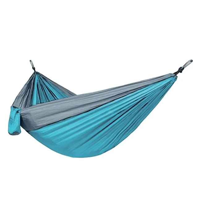 Hamac Camping, cu Corzi si Carabiniere, 260x140cm, Albastru-Gri
