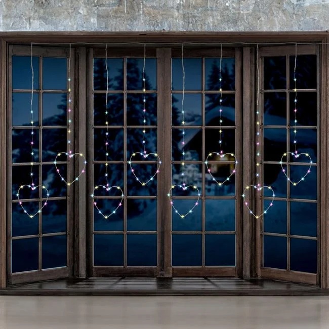 Instalatie de lumini perdea cu inimi cu 160 becuri led - Multicolor