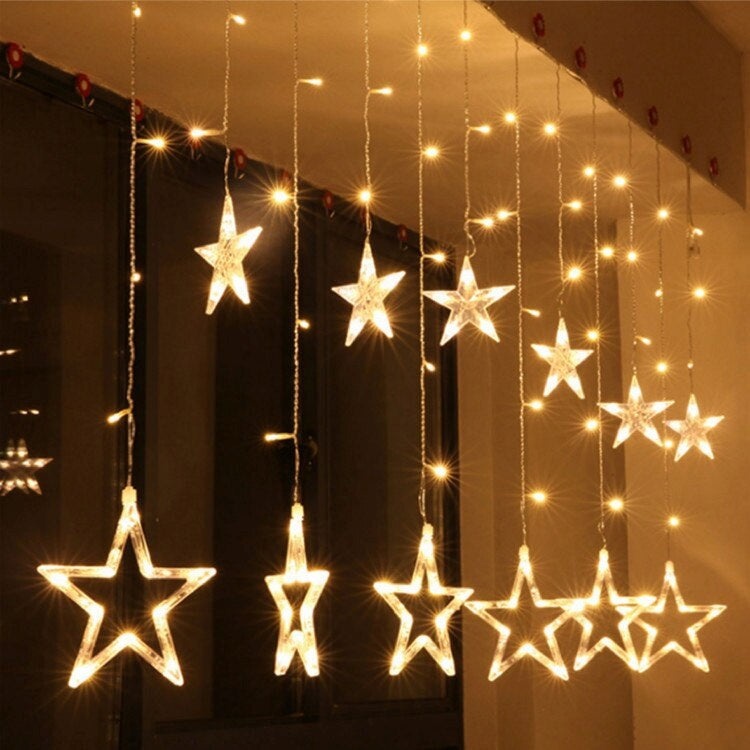 Instalatie Luminoasa pentru Craciun, Perdea cu 6 Stele Mici si Mari, Interconectabila, Lumina Alba calda - 1 | YEO