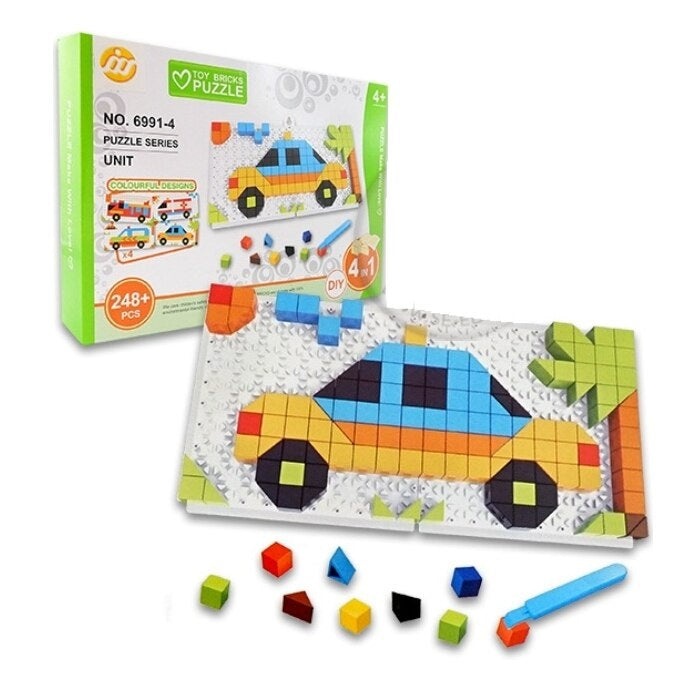Joc Educativ Puzzle Mozaic cu Masini, 248 Piese, pentru Copii de + 4 ani, Multicolor - 1 | YEO