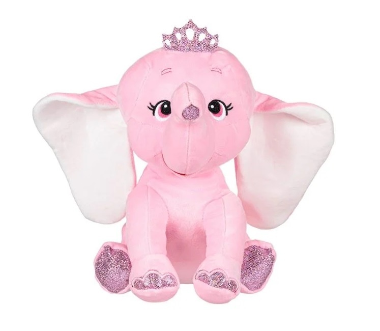 Jucărie de Pluș Elefant cu Coroniță Argintie, poliester, 23×22×32 cm, roz