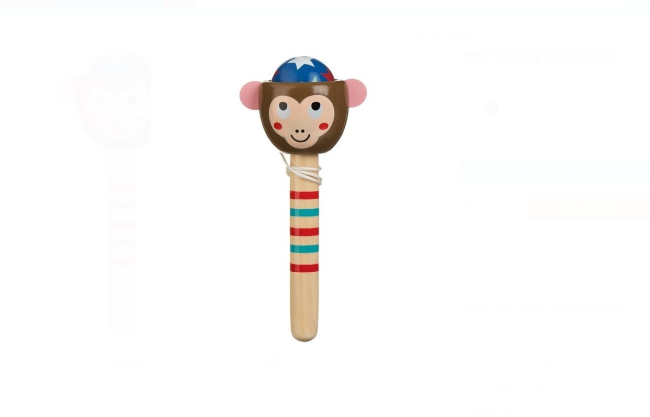 Jucărie Din Lemn Tip Kendama – Model Maimuțică, Cu Bilă Colorată și Fir, Joc de Îndemânare pentru Copii - 1 | YEO
