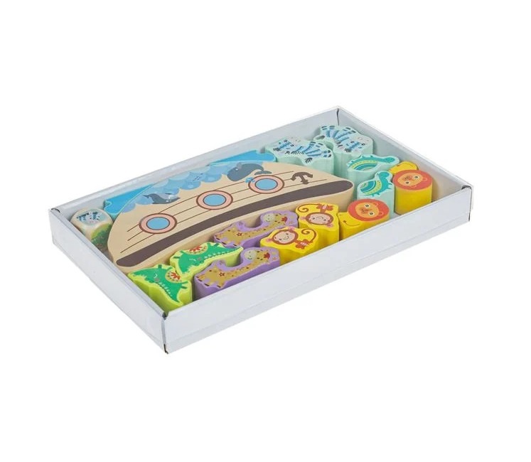 Jucărie Educativă din Lemn, Arcă cu 12 Animale, 22.5×2.5×13.5 cm