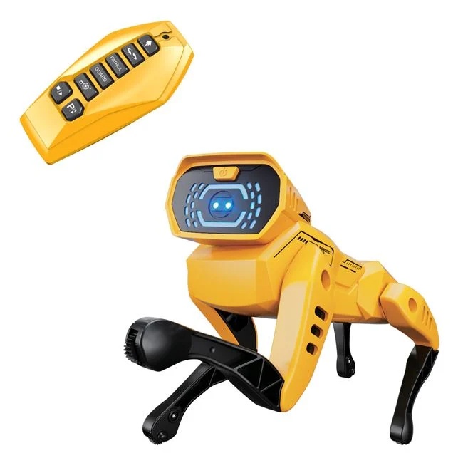 Jucarie robot in forma de caine, cu telecomanda cu infrarosu, cu lumina si sunete, 33x12.5x23cm, galben