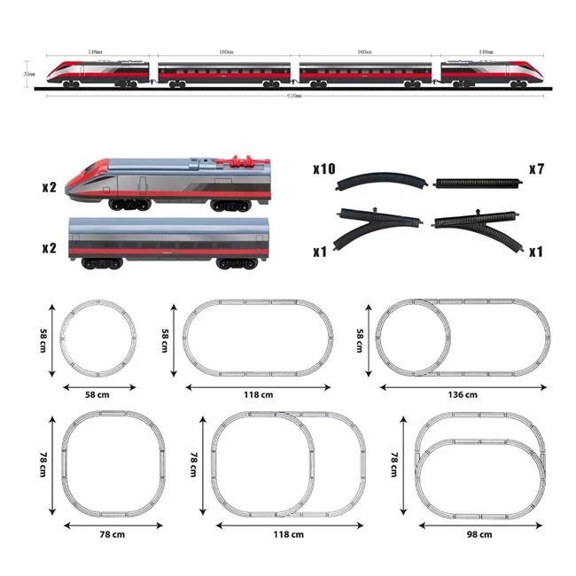 Jucarie tren de oras cu 4 vagoane, cu sine de cale ferata, 49x4.5x33cm, rosu-gri - 2 | YEO
