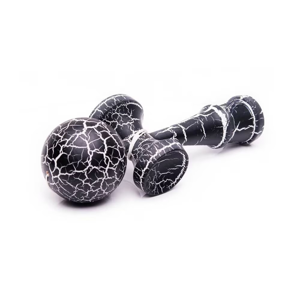 Kendama profesionala din lemn, model 18 cm, design crapat, culoare Negru/Alb - 3 | YEO
