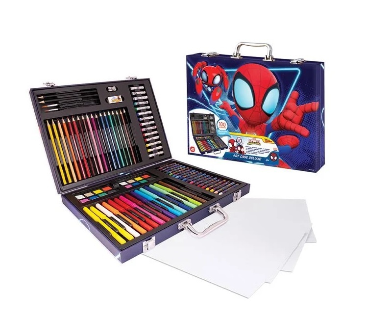 Kit de Colorat Deluxe, Model Spiderman, 100 de Accesorii, 3ani+, 40x5x28 cm, rosu/albastru