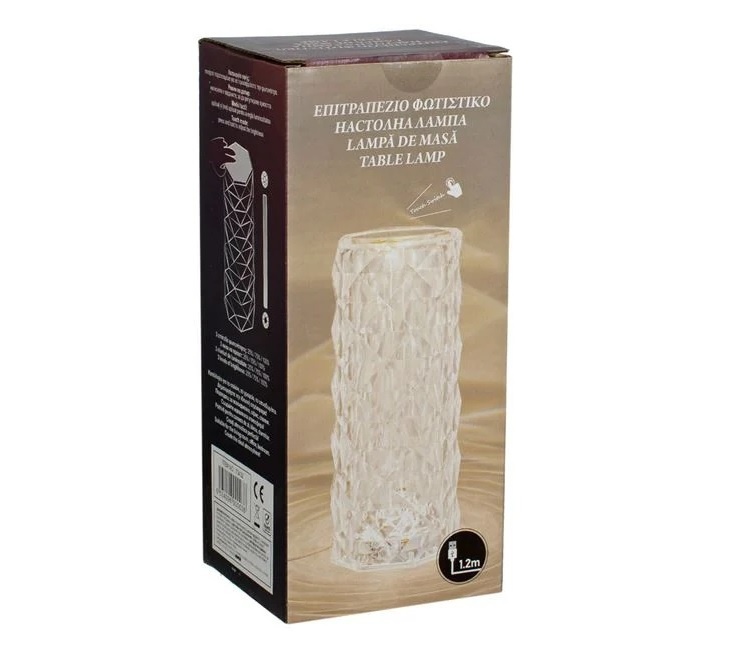 Lampă cu USB si Funcție Tactilă, 3 niveluri de lumina, plastic, 9x21.5cm, transparenta
